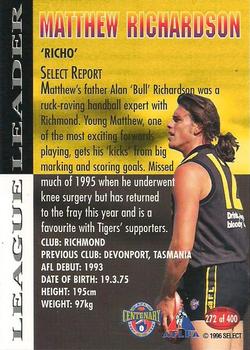 1996 Select AFL #272 Matthew Richardson Back